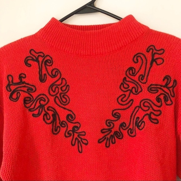 Vintage 80s Retro Knit Padded Shoulder Sweater Red - Picture 6 of 8